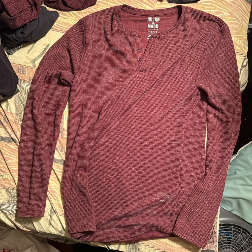 Julian and Mark Men’s long sleeve Henley small burgundy shirt.